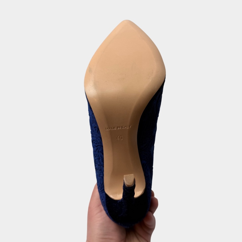 Marc Ellis Deep Navy Crushed Velvet Floral embossed Pump Size 40 Made in Italy - Picture 8 of 9